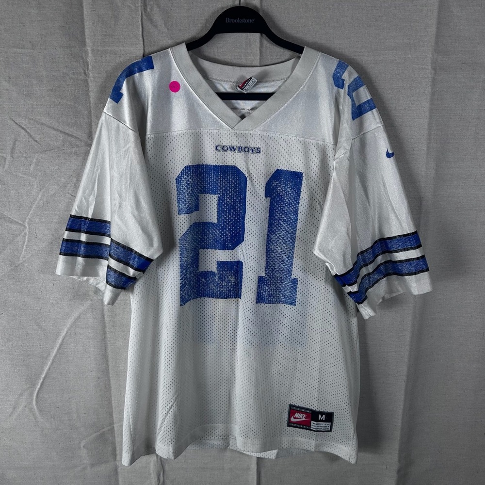 Vintage Nike Deion Sanders Dallas Cowboys Jersey 21 White Mens Medium NFL Mesh